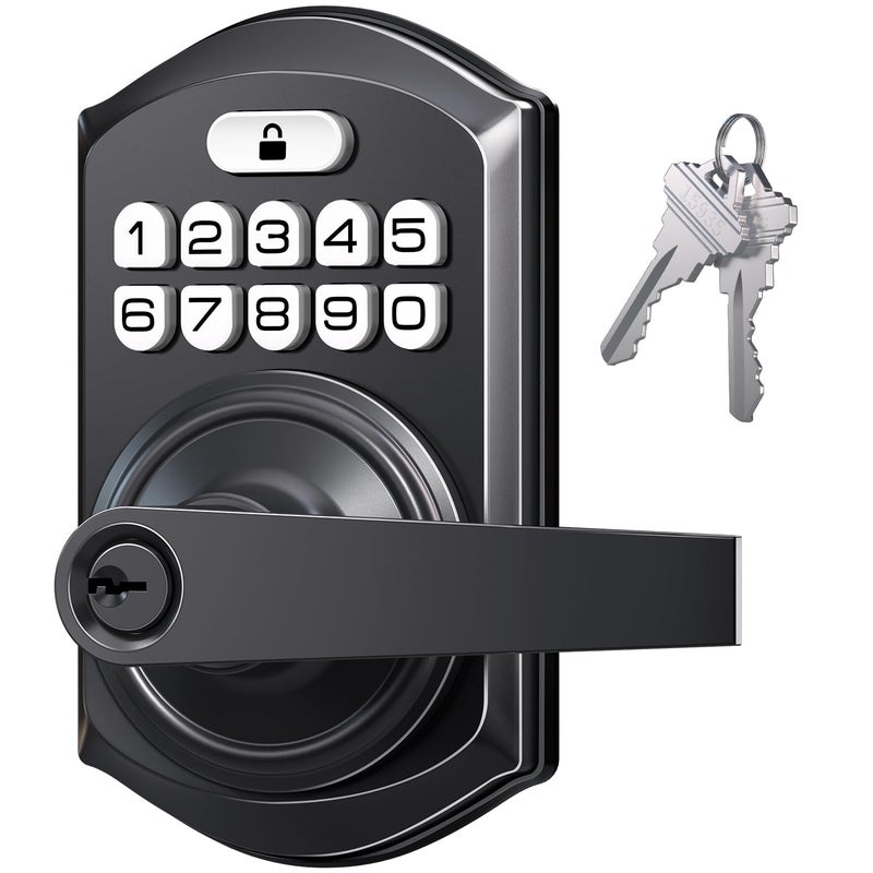 TEEHO Keypad Door Lock with Handle: Keyless Entry Door Lock with Handle - Front Door Digital Electronic Deadbolt Lock - Anti-Peeping Coded Door Lock - Auto Lock  Passage Mode  Easy Installation - Image 1